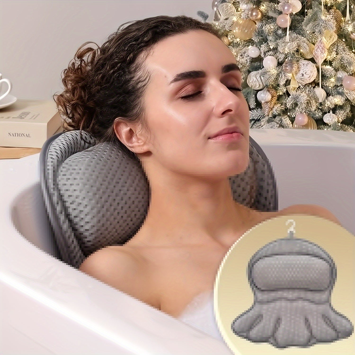 LuxieSpa 4D Luxe Bath Cushion - Breathable Cushion with Neck and Back Support for a Relaxing Bath