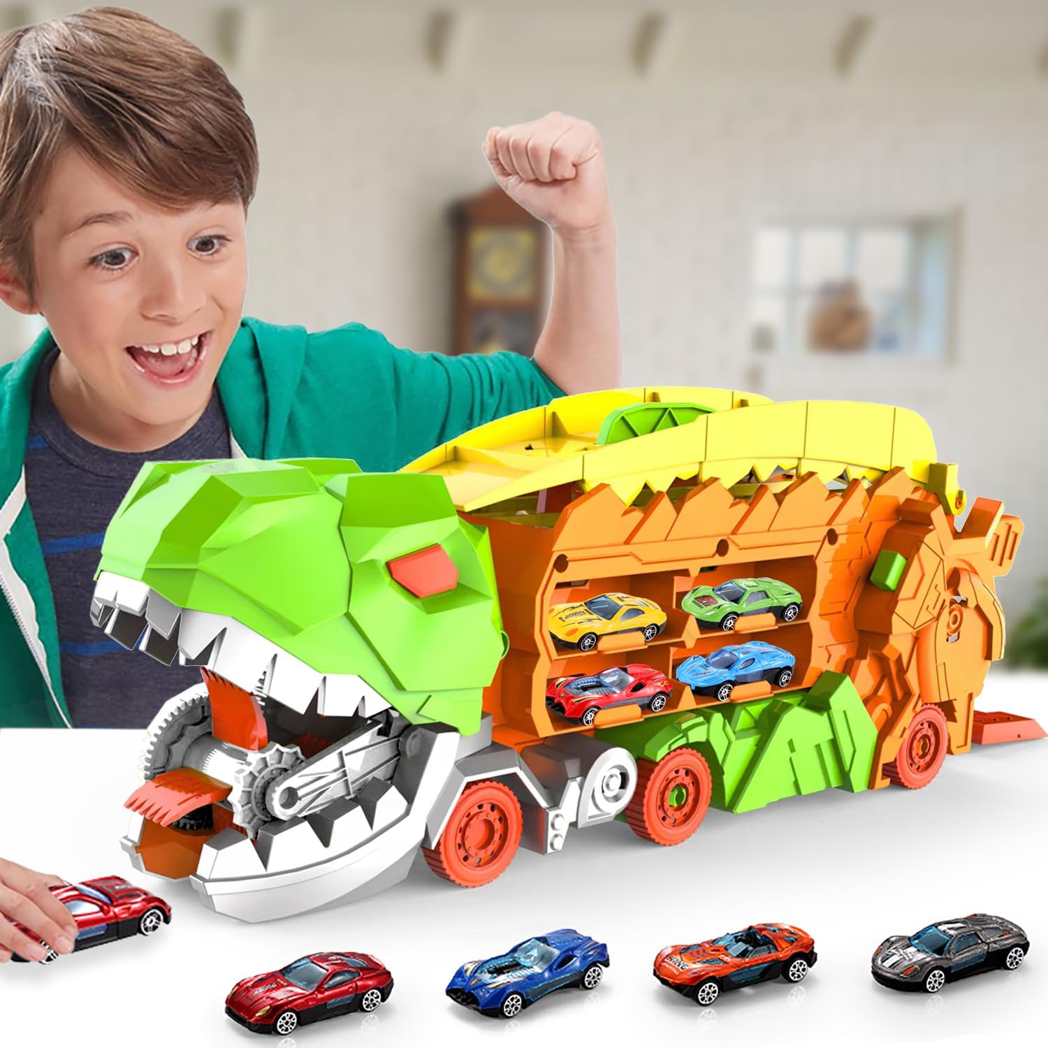 Dino City Transporter - Race Track & Transformable Truck