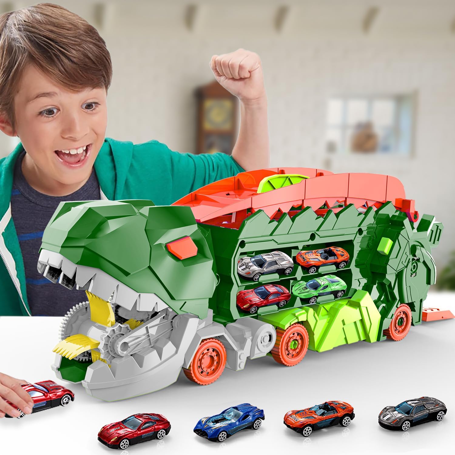 Dino City Transporter - Race Track & Transformable Truck