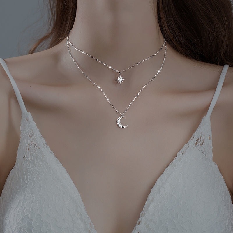 Double Moon | Double Necklace Moon Light Silver