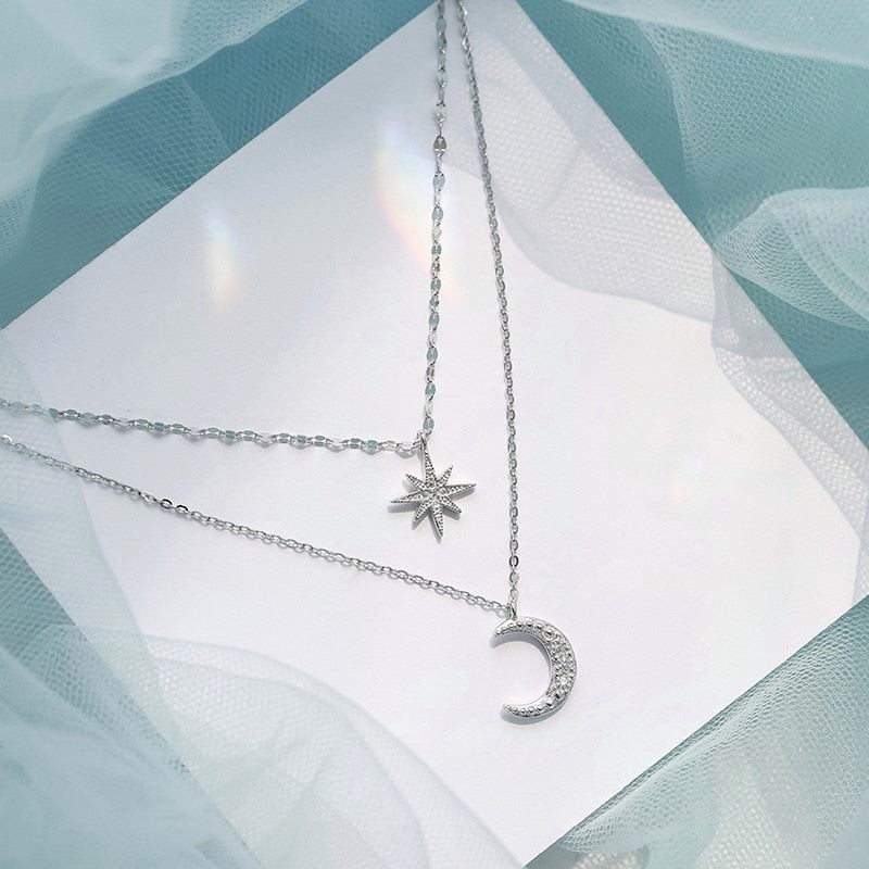 Double Moon | Double Necklace Moon Light Silver