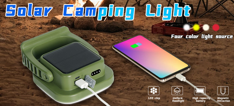 80W LED Solar Rechargeable Camping Lamp with Magnet and Zoom Function