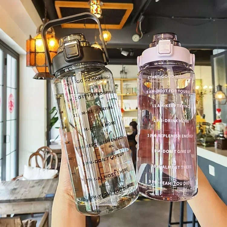 2L PORTABLE WATER BOTTLE WITH STRAW AND TIME MARKINGS FOR SPORT & FITNESS