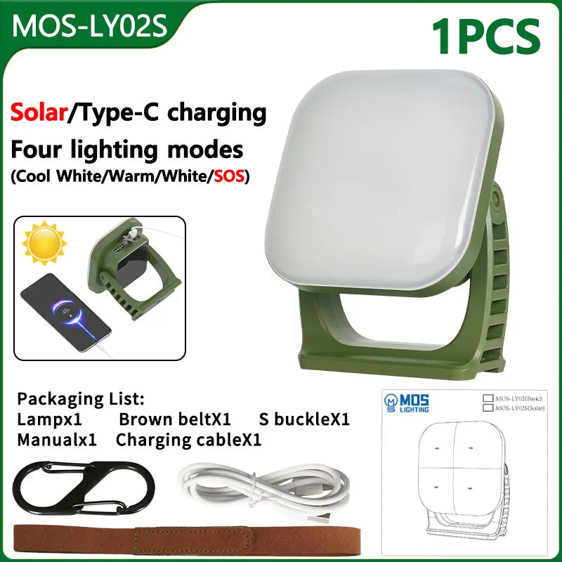 80W LED Solar Rechargeable Camping Lamp with Magnet and Zoom Function