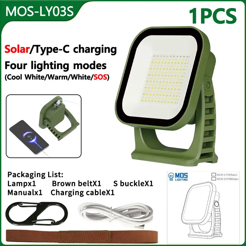 80W LED Solar Rechargeable Camping Lamp with Magnet and Zoom Function