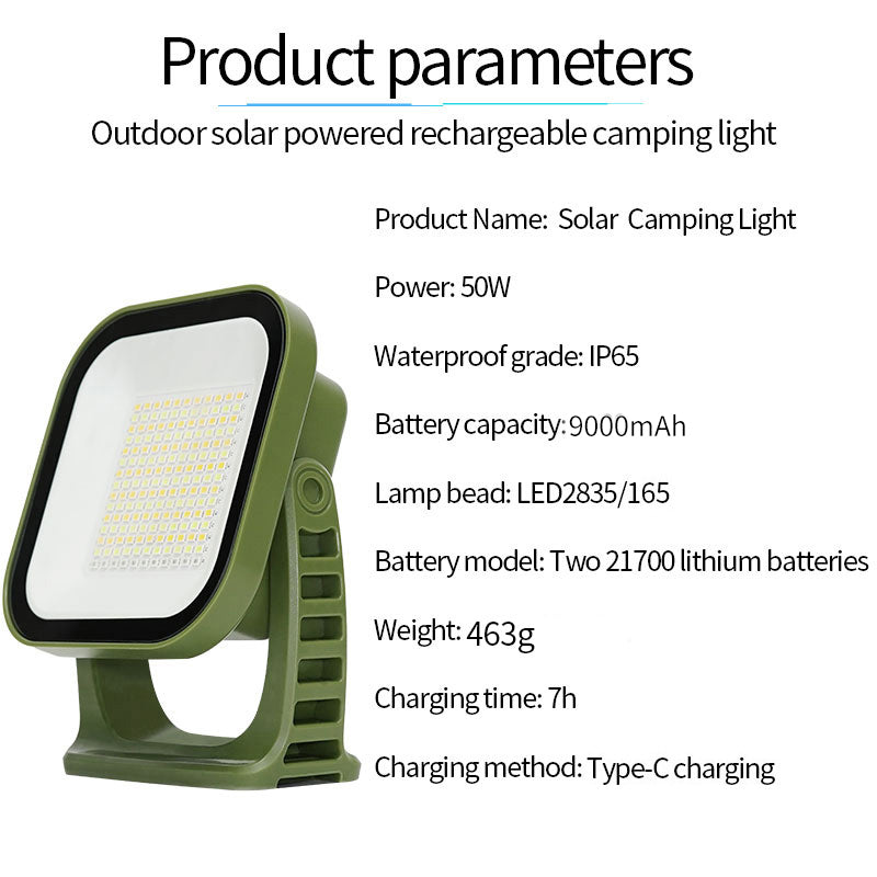 80W LED Solar Rechargeable Camping Lamp with Magnet and Zoom Function