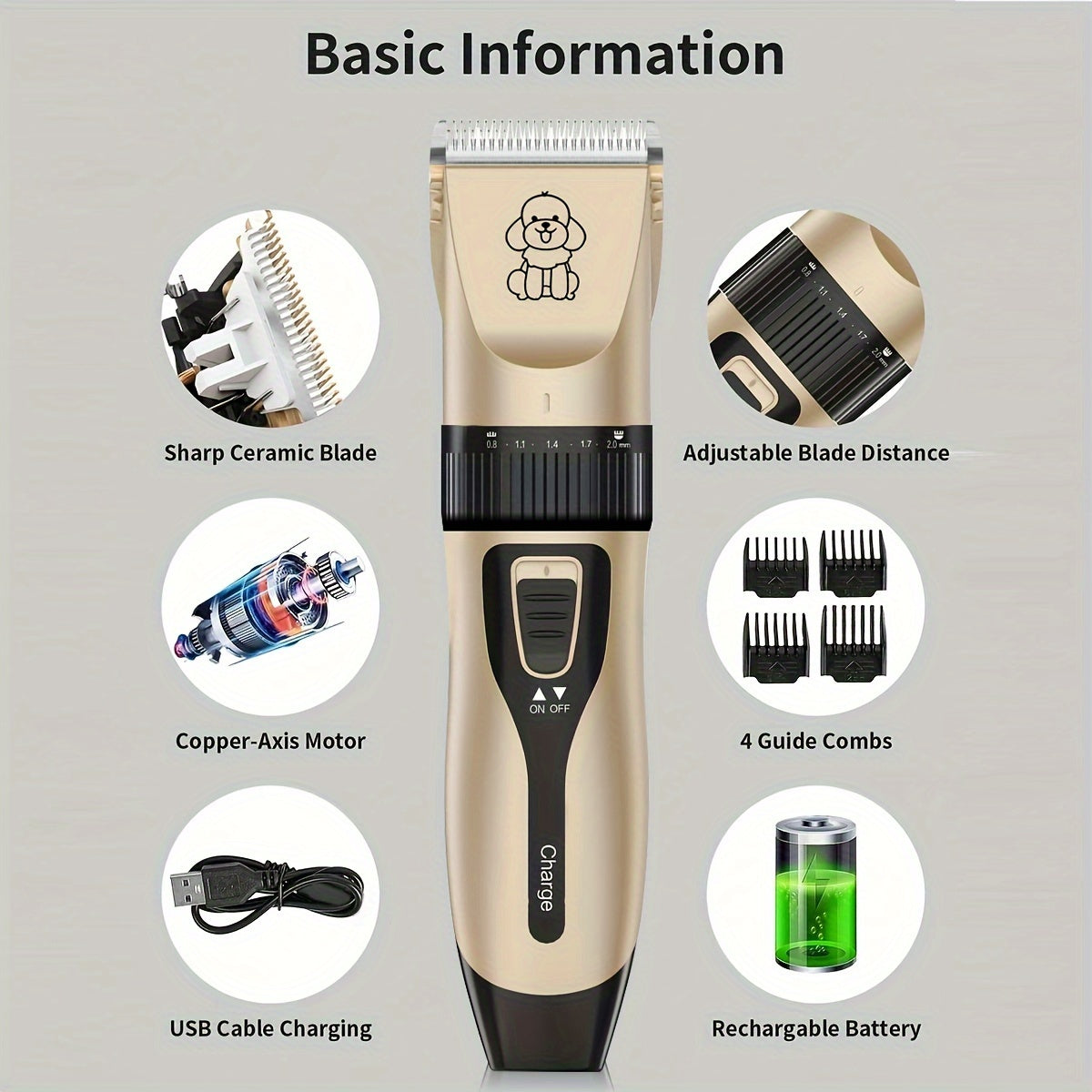 Wireless Pet Clipper - USB Rechargeable and Quiet