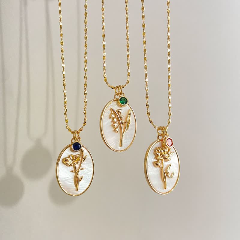 Birthstone and Birth Flower Necklace – Aurora