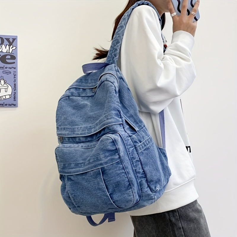 Denim Casual Backpack – Trendy and Versatile Travel Bag for Men and Women