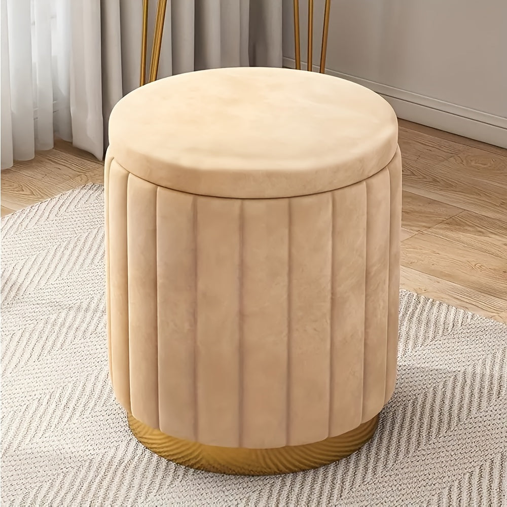 Nordic Chic Storage Ottoman – Stylish Round Pouffe with Storage and Mirror Finish