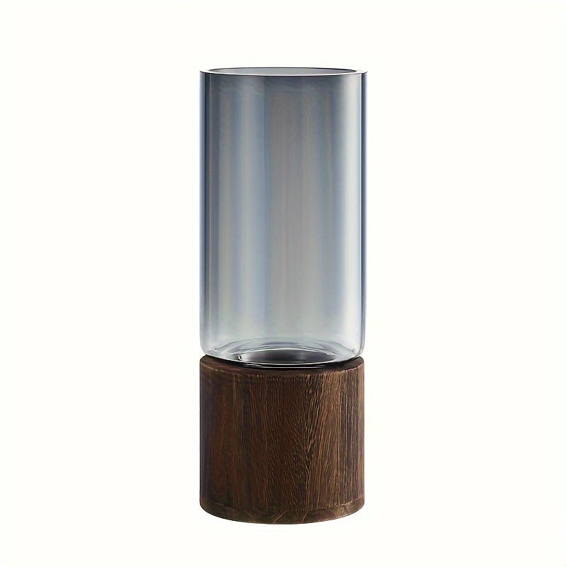 Luxury Glass Vase with Wooden Base - Elegant and Modern