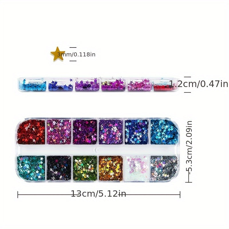 12 Colours Star Sequins – Glitter Sequins in Long Box for DIY and Scrapbooking