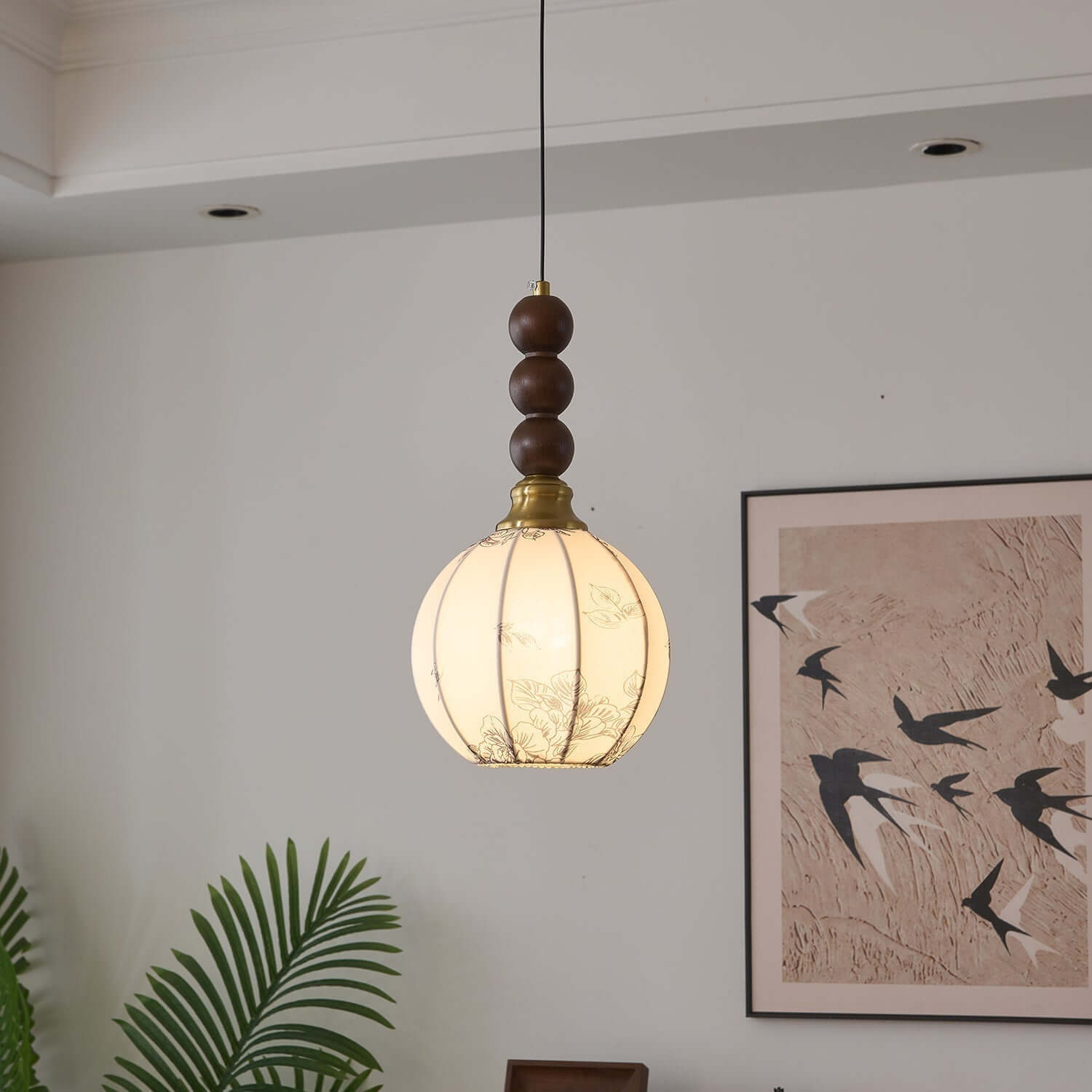 Pendant Light with Glass - Wood & Metal
