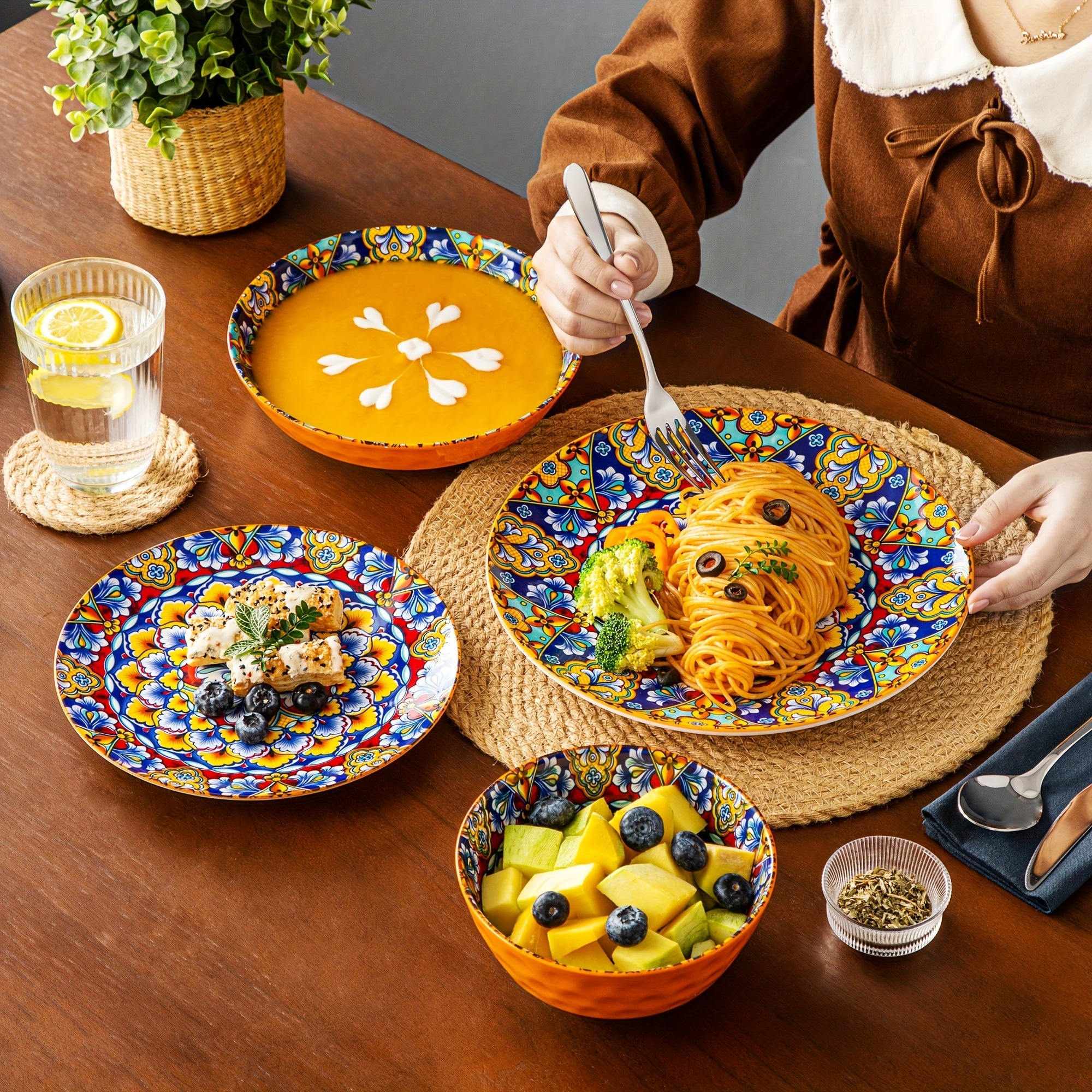 24-Piece Dinner Set – Stoneware in Bohemian Style