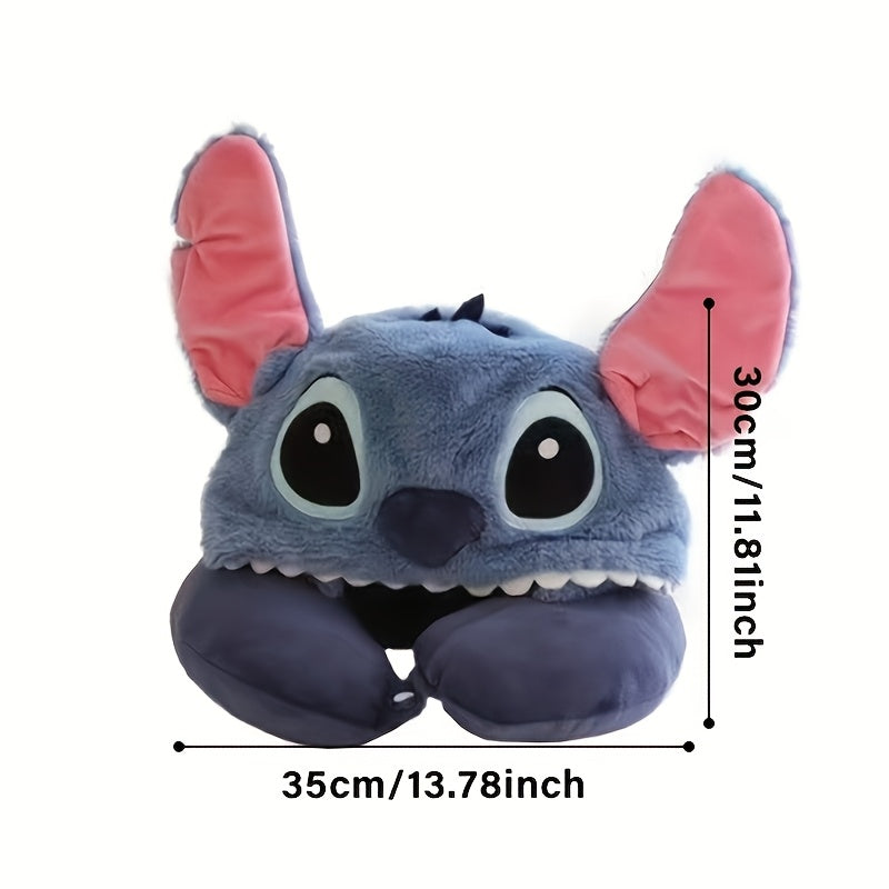 Plush Stitch Travel Neck Pillow with Hood - Comfortable U-Shaped Pillow with Ear Flaps