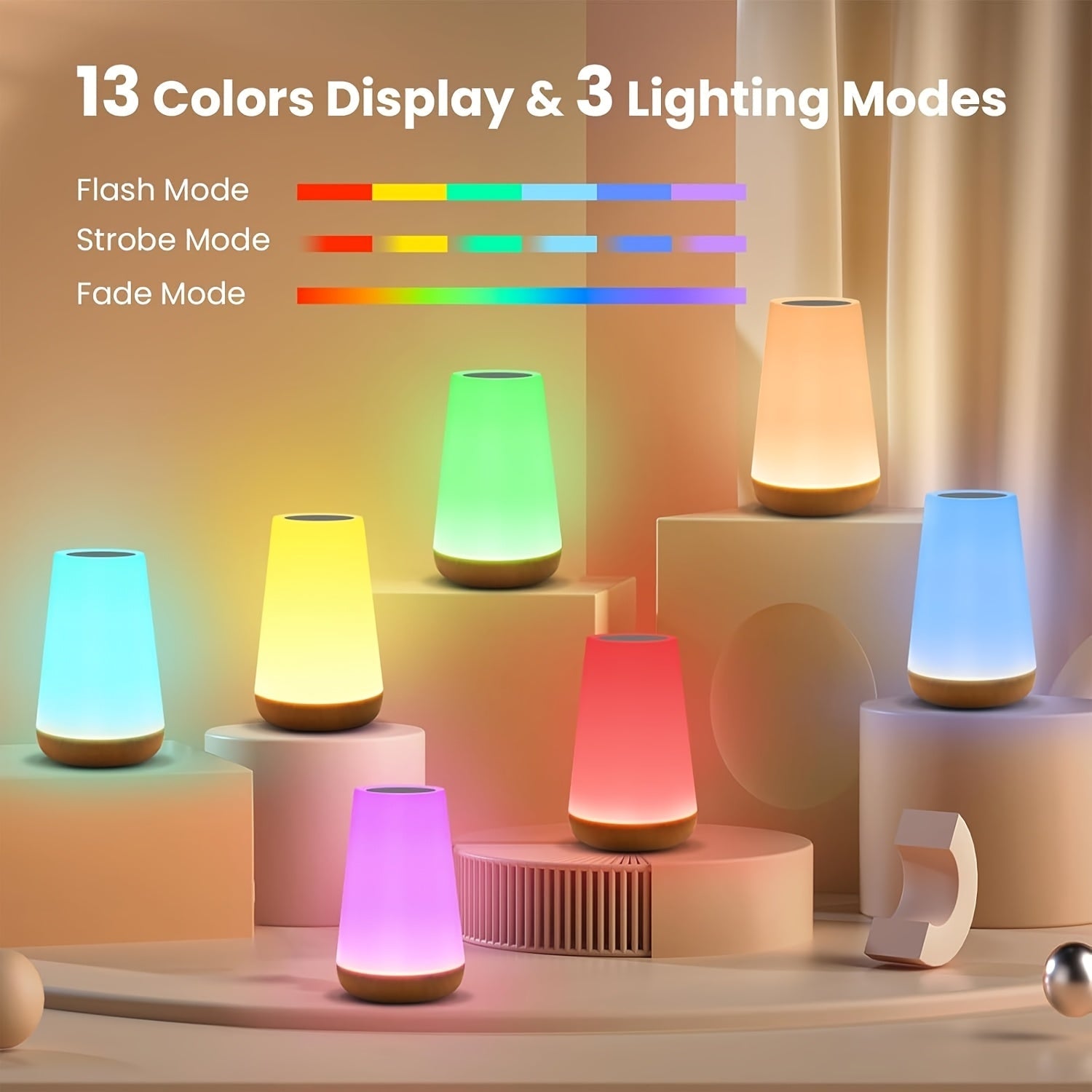 Dimmable Touch Lamp with 13 RGB Colours – Perfect for the Bedroom, Bedside Lamp, and Night Light