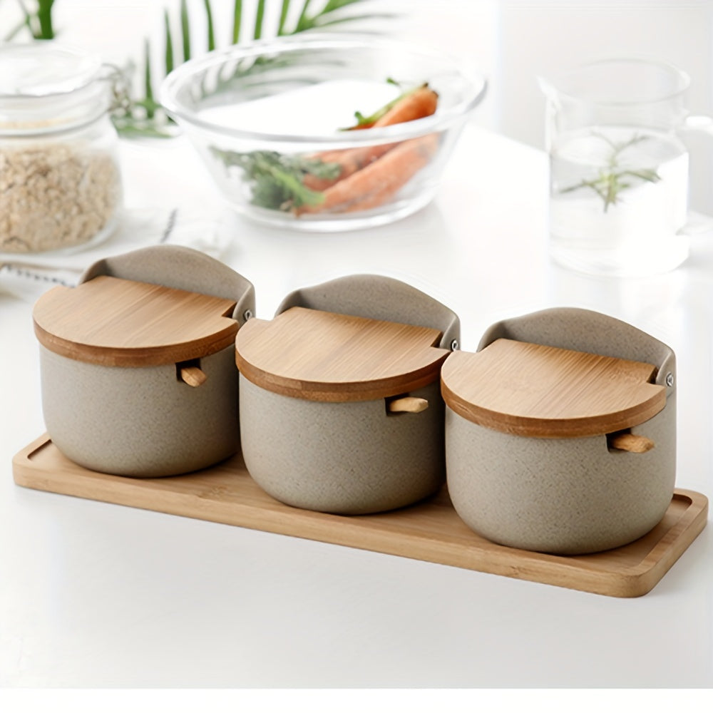 Ceramic Herb Pots Set – Sustainable with Bamboo Lid and Handy Tray