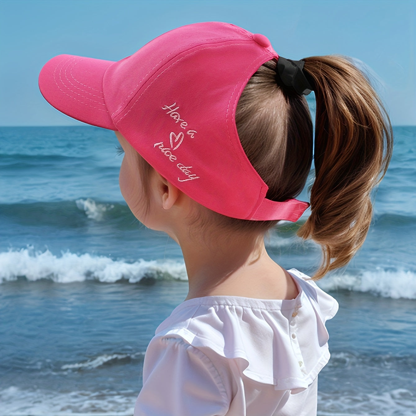 Adjustable Baseball Cap for Kids – Heart Embroidery and Breathable Comfort