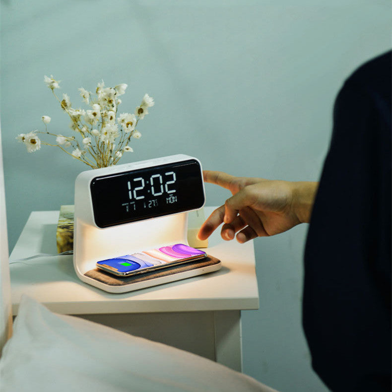 3-in-1 Bedside Lamp with Wireless Charger – LCD Alarm Clock & Touch Dimmable LED Table Lamp