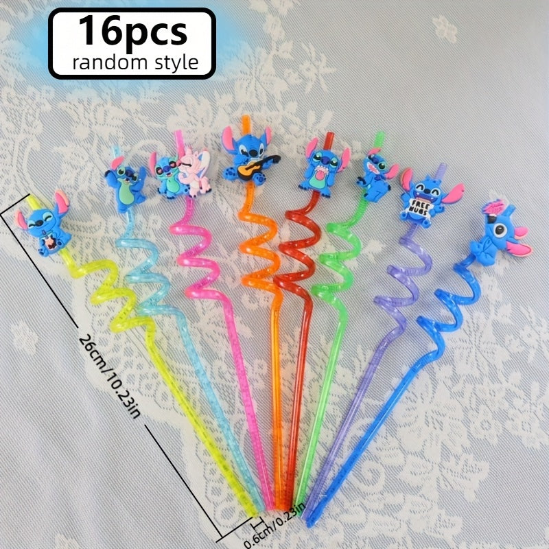 Stitch Reusable Straw Set – 16 Colourful Straws for Parties and Birthdays