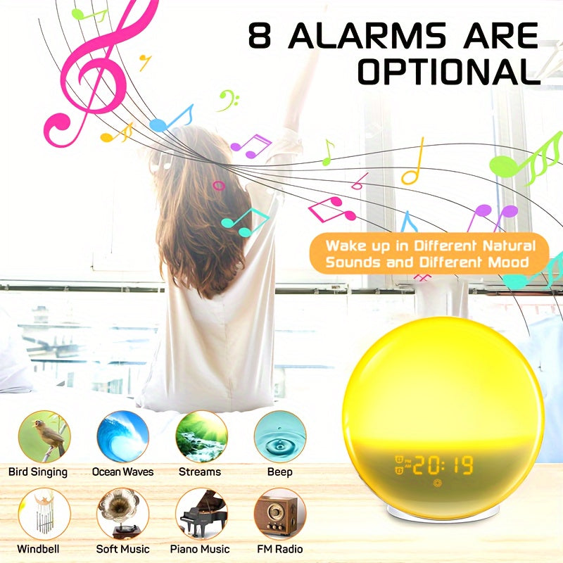 Halo Light Digital Alarm Clock – Sunrise Alarm Clock with USB Power and Dual Alarm Function