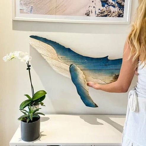 OceanHaven Pine Whale Wall Ornament | Elegant handcrafted maritime decor for modern homes