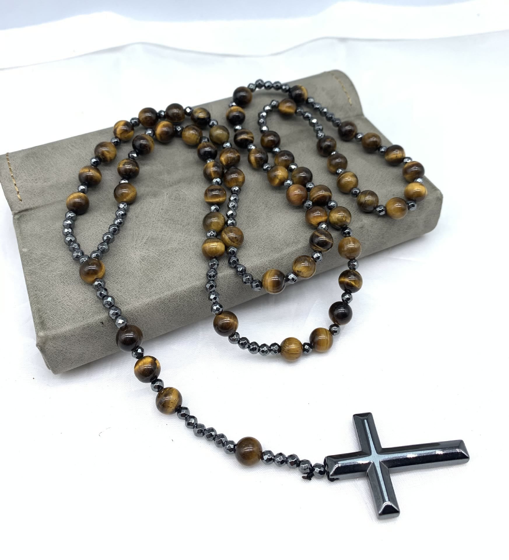 Tiger's Eye and Lapis Lazuli Cross Rosary Necklace for Men – Orion