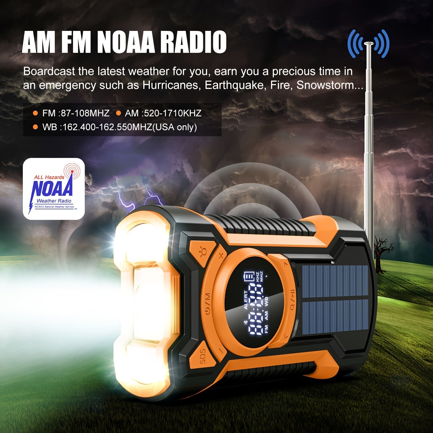 All-in-One Emergency Radio with Hand Crank and Solar Panel – For Camping and Emergencies