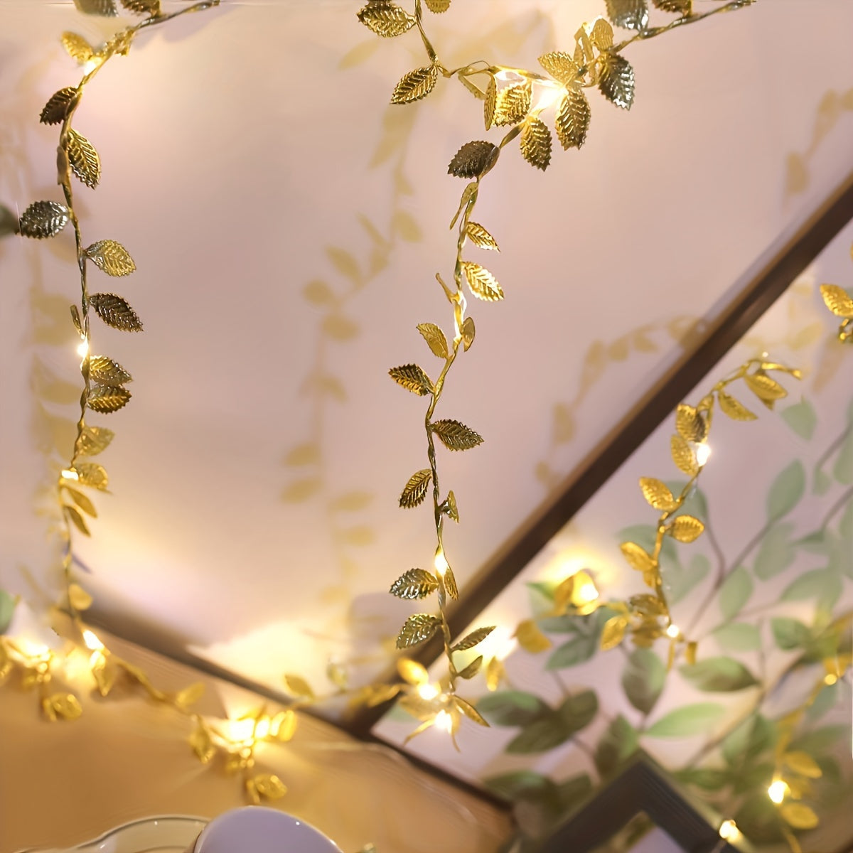 Golden Leaves Fairy Lights - Elegant Lighting for Table Settings and Celebrations