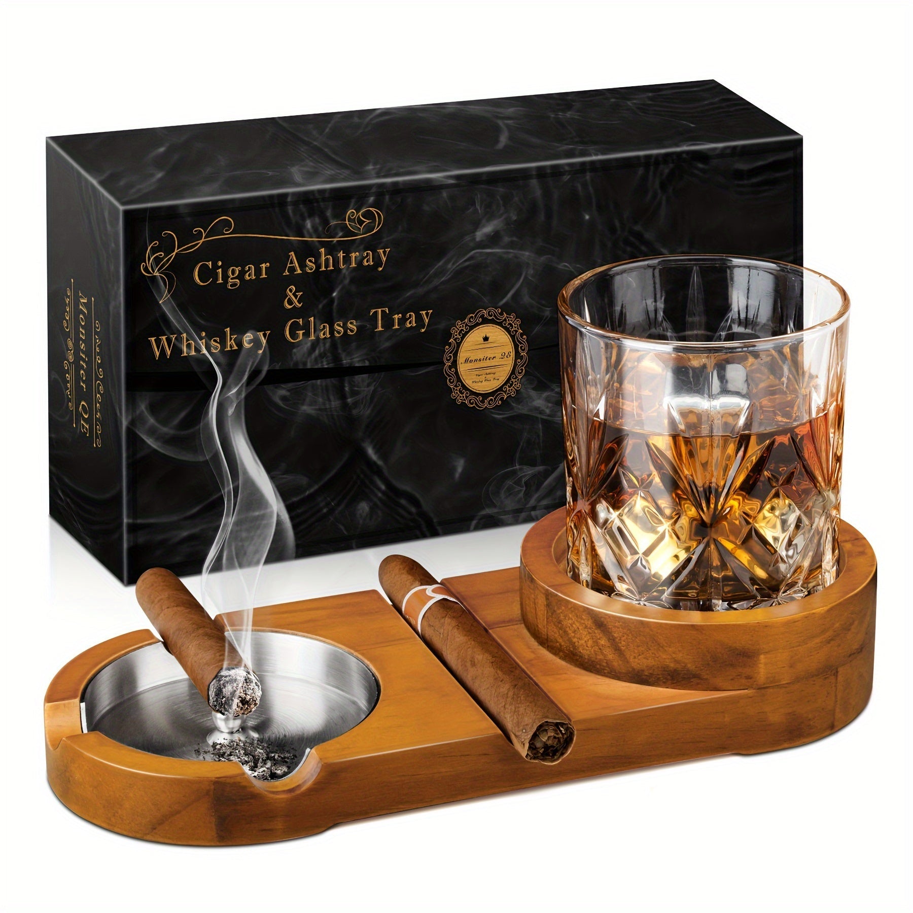 Creative Cigar Ashtray and Whiskey Glass Tray - The Perfect Father's Day Gift or Corporate Present