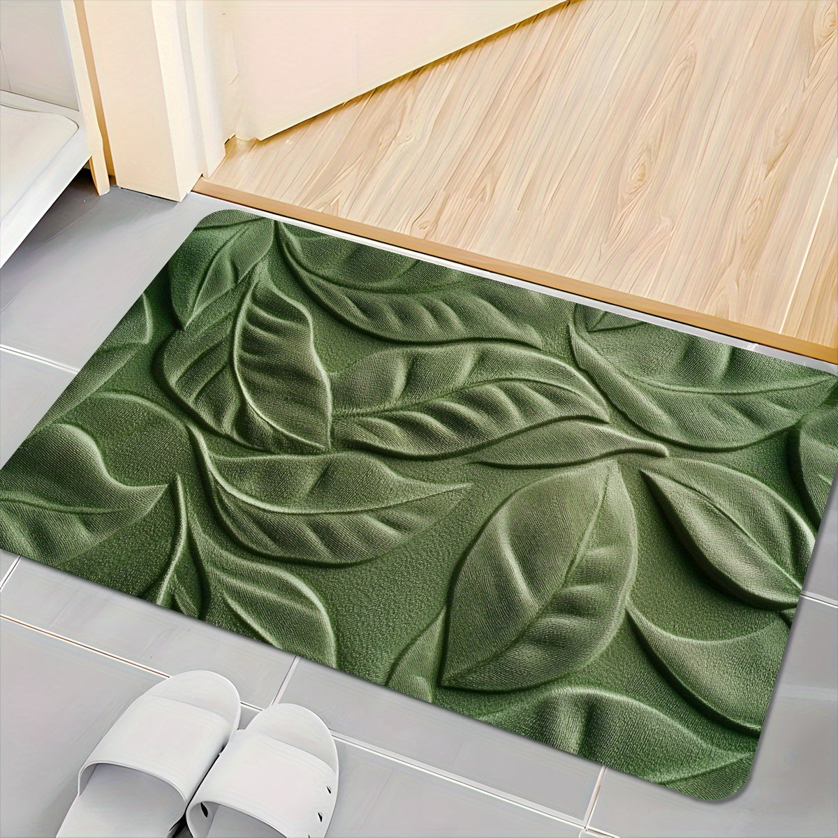 Diatomaceous Earth Bath Mat with Green Leaf Pattern – Absorbent and Quick-Drying