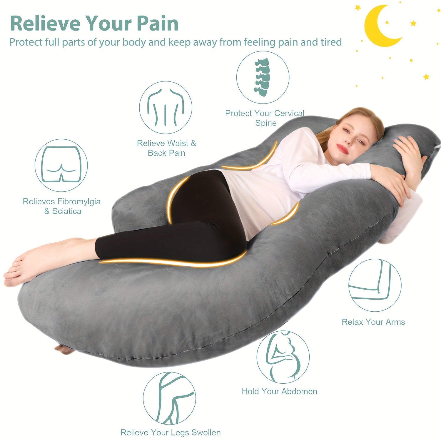 Comfortable J-Shaped Pregnancy Pillow – Full Body Support