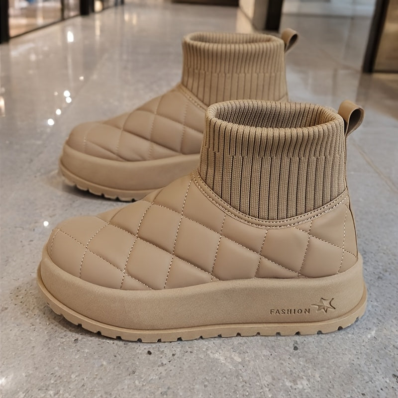 Ladies High-Top Winter Snow Boots – Quilted Design with Insulation and Slip-Resistant Rubber Sole