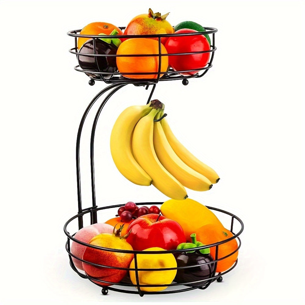 2-Tier Oval Fruit Bowl with Banana Holder – Metal Kitchen Organiser