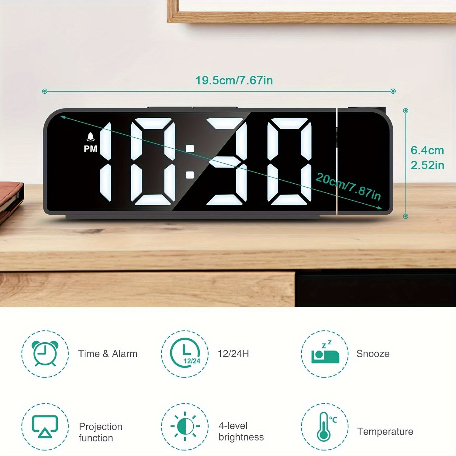 LED Projection Alarm Clock – Temperature and Date Display with USB Power