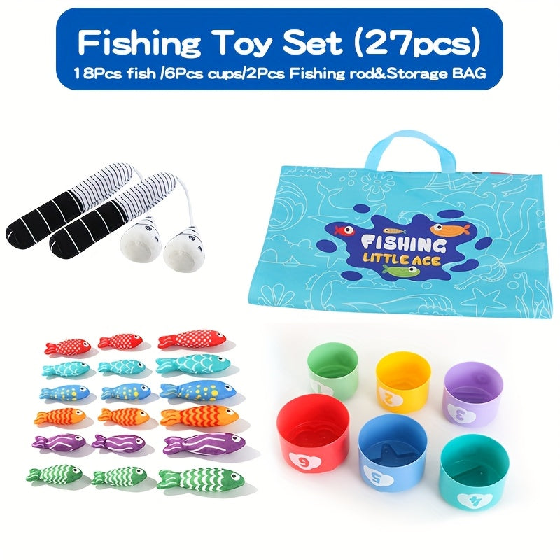 Children's Fabric Fishing Game – Plush Fish and Stacking Cups for Educational Fun