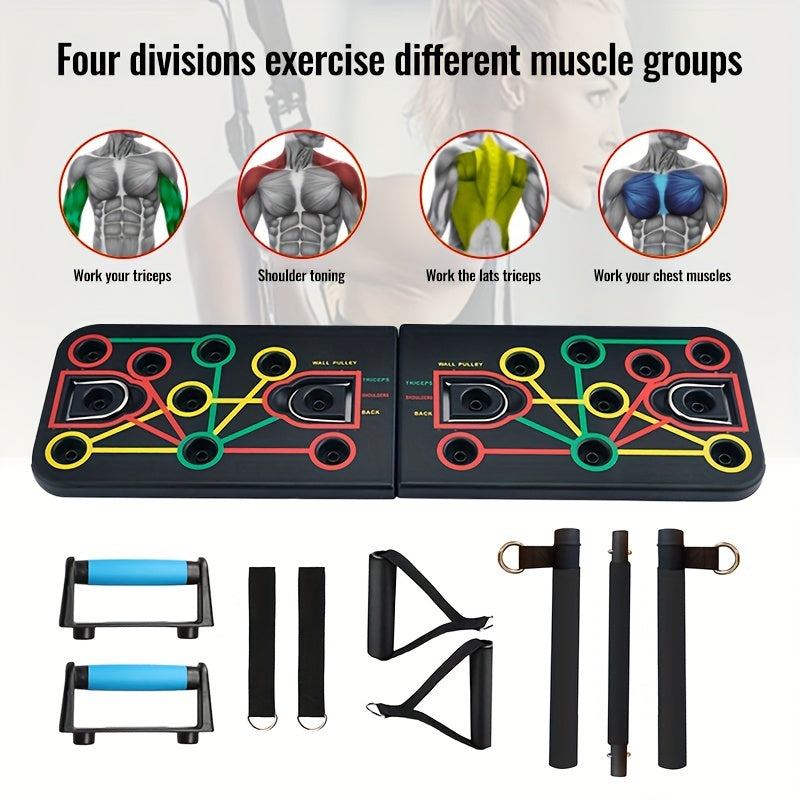 Push-up plank set with handles, resistance bands, and accessories – ideal for chest and abs