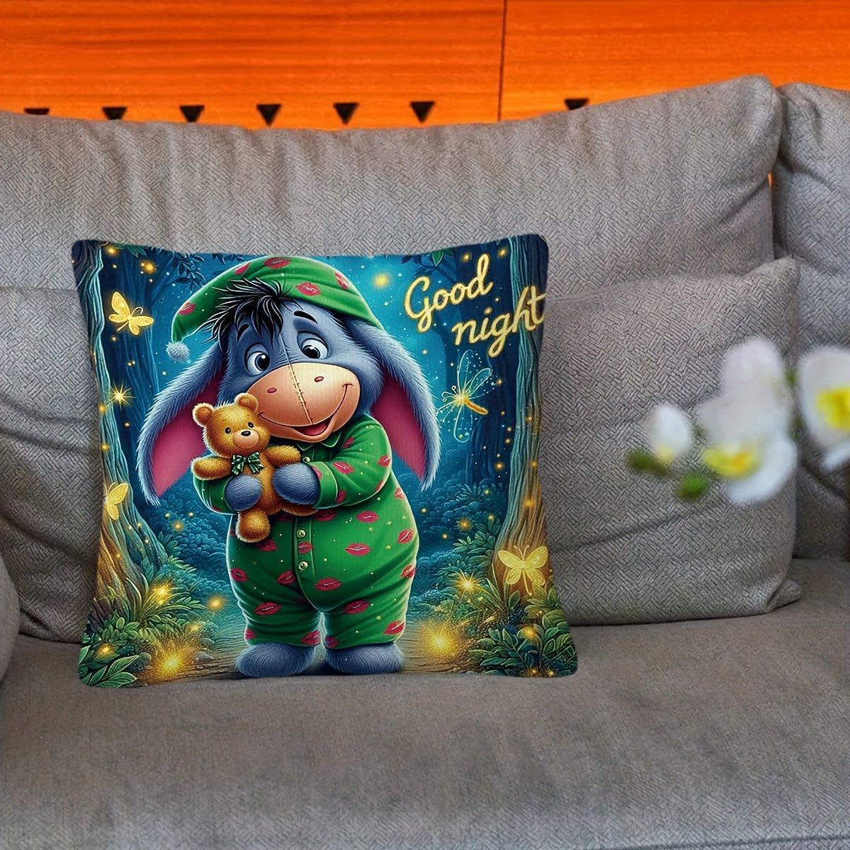 Eeyore Plush Cushion Cover - Playful Double-Sided Design with Zip for Living Room and Bedroom
