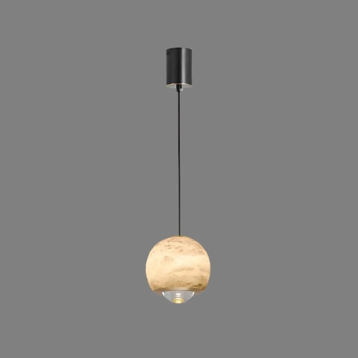 Pendant Light - Alabaster Glass Sphere with Marble Base
