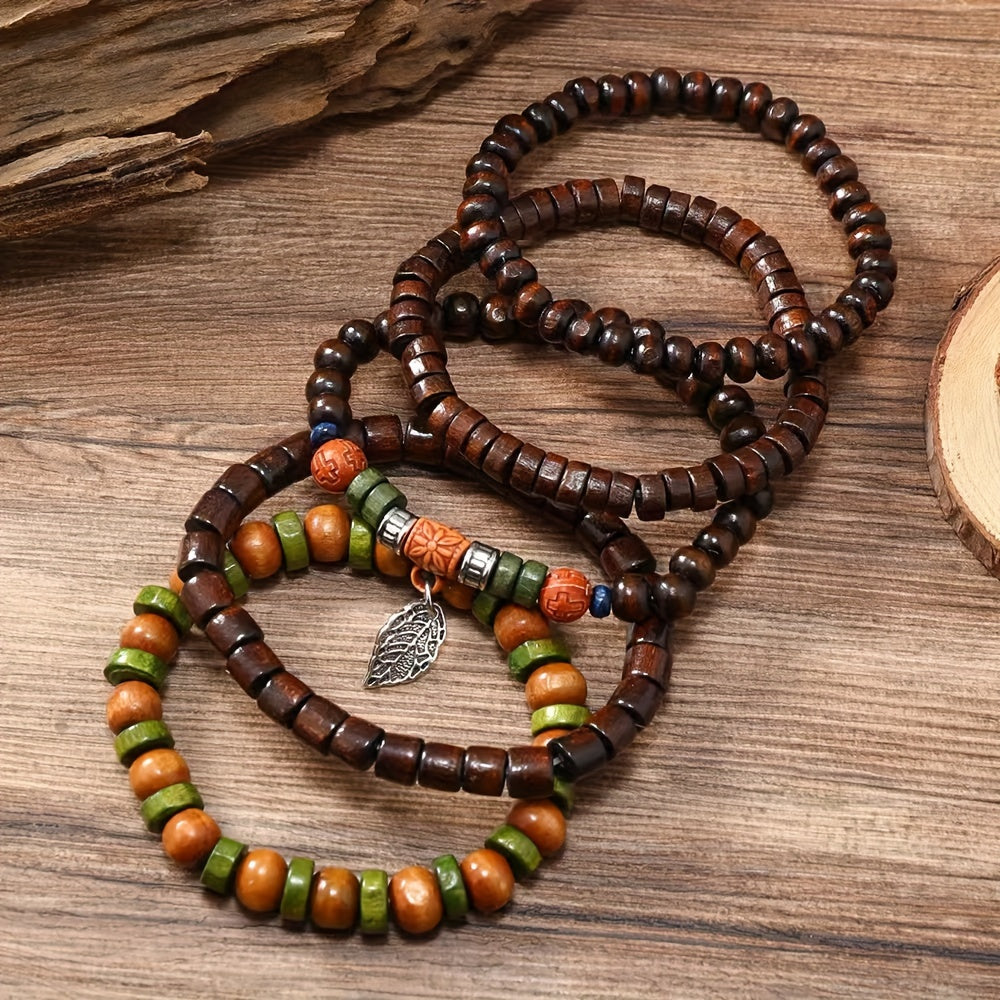 Natural Wooden Bead Bracelets Set - For the Stylish Man