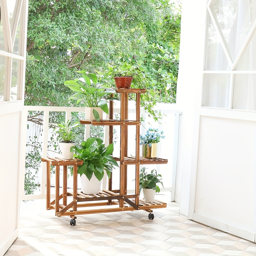 Robust 6-Tier Wooden Plant Stand – Carbonised Treatment