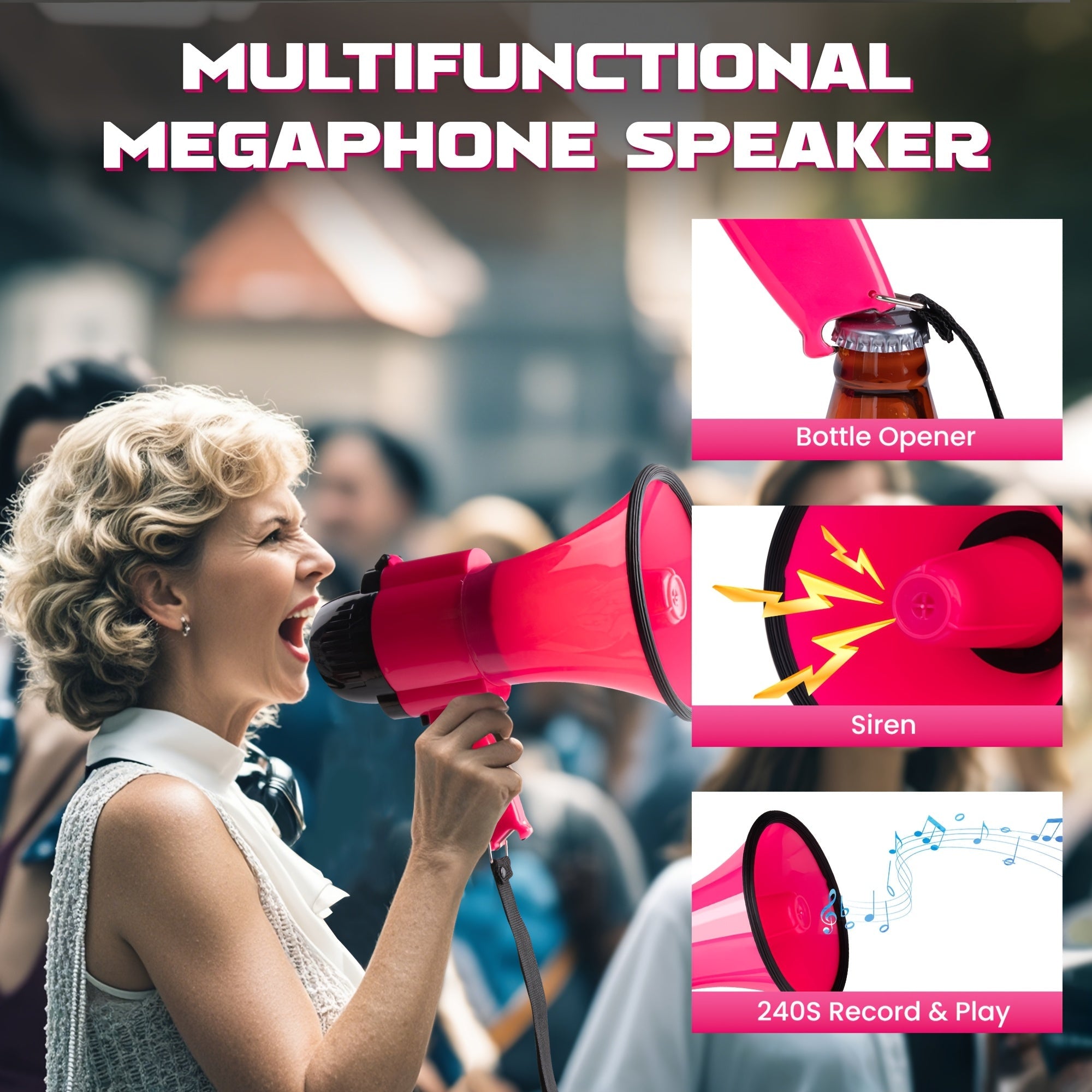 Powerful Megaphone with Siren - Reach up to 731 Metres, Adjustable Volume