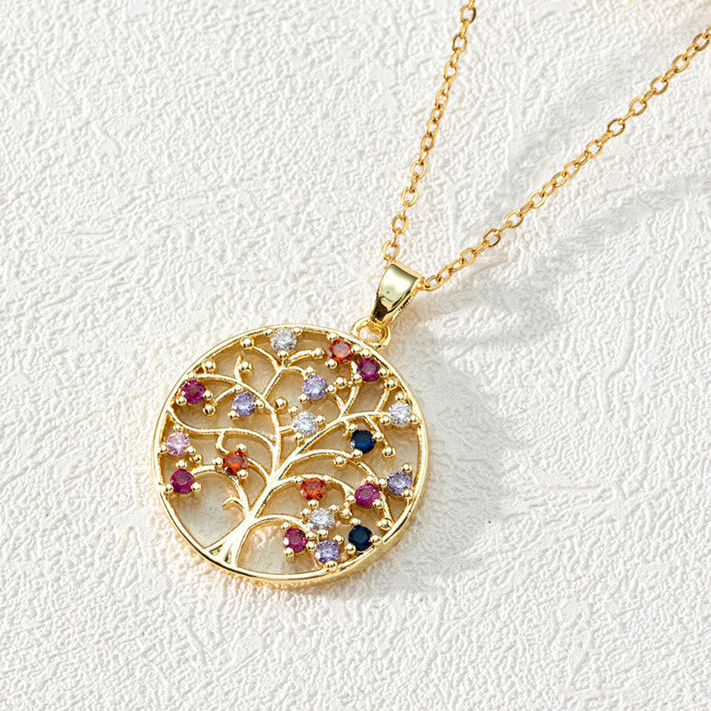 Zirconia Round Hollow Tree of Life Pendant – Necklace – Luna