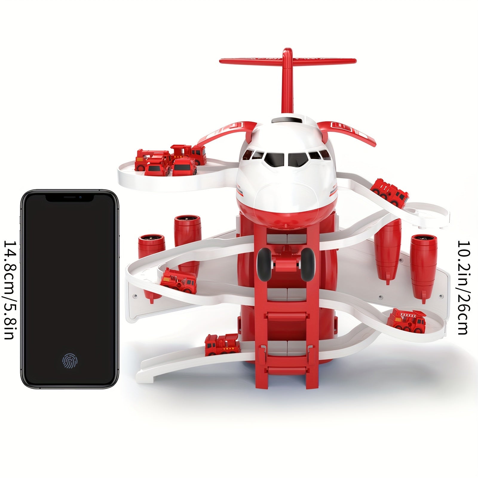 AdventurePlay Aeroplane & Fire Engines Playset - Race Track and Garage for Children