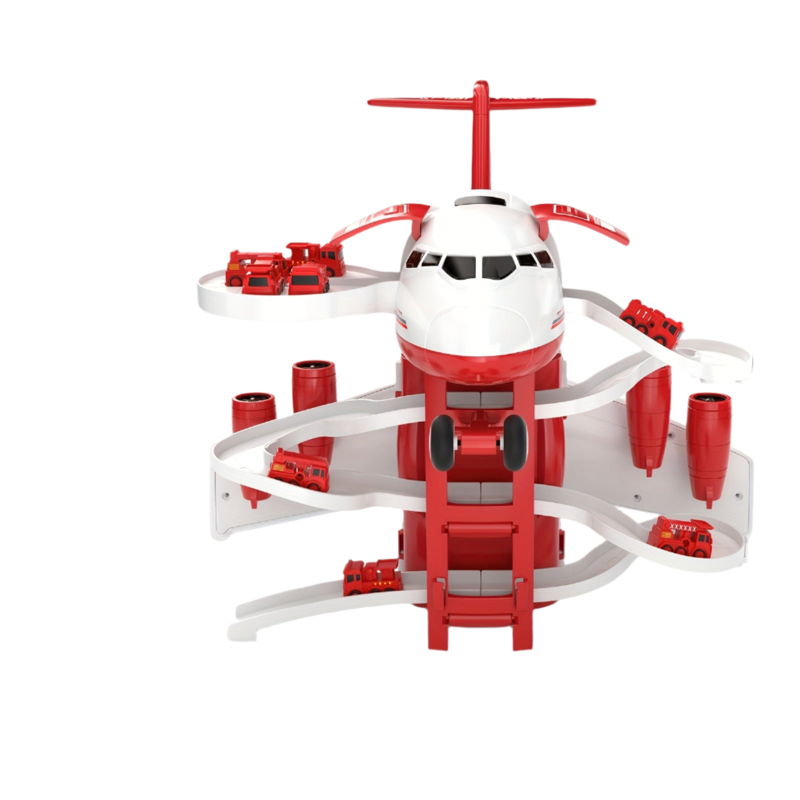 AdventurePlay Airplane and Fire Engine Set - Race Track and Garage Toy for Children