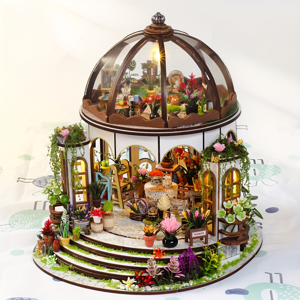 Miniature Flower House – 3D Wooden Puzzle with LED Lighting and Detailed Garden