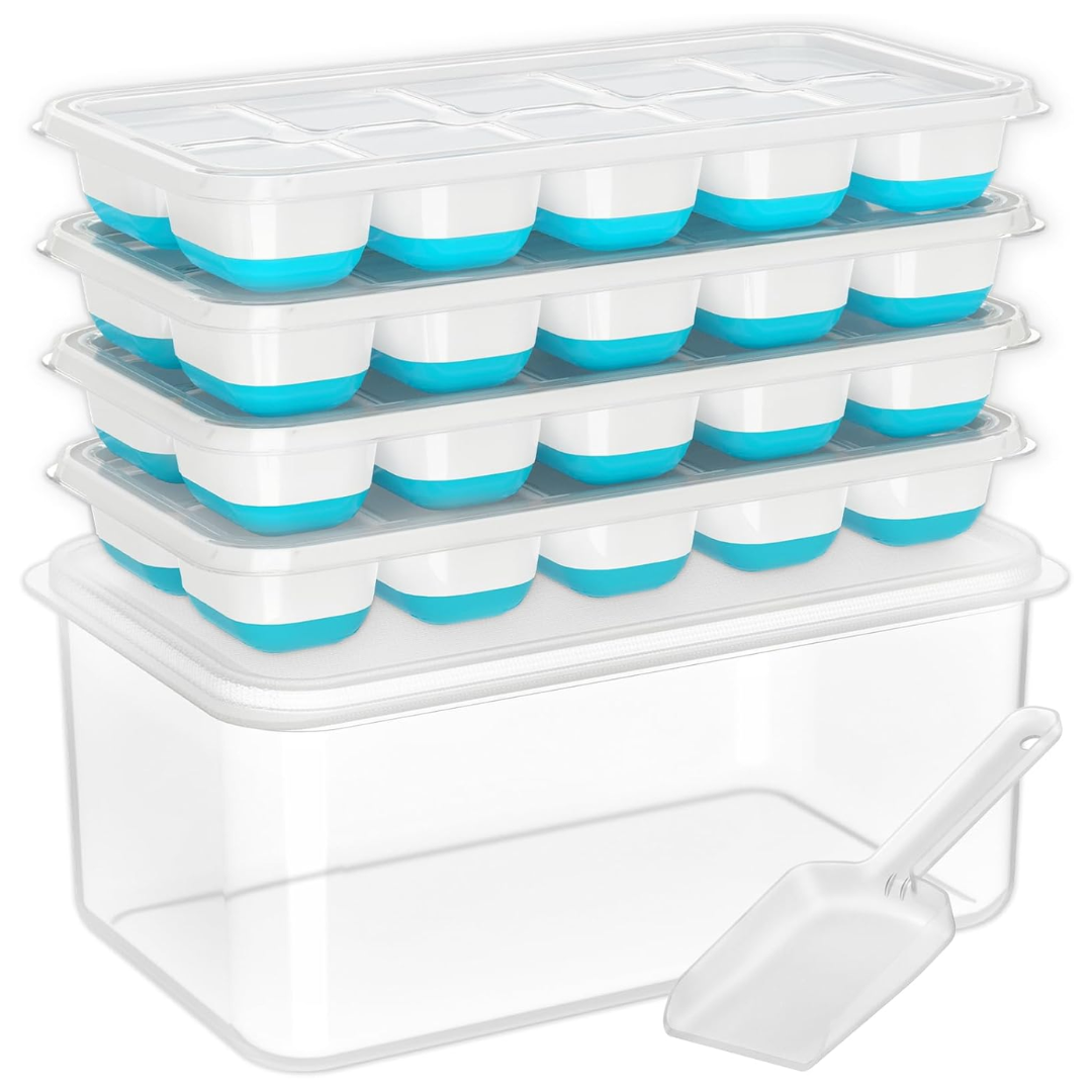 Stackable Silicone Ice Cube Moulds with Storage Box