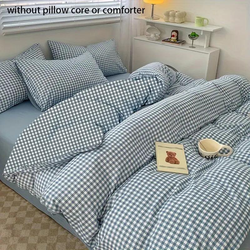Blue Checked Duvet Cover - Korean Style | Soft & Durable