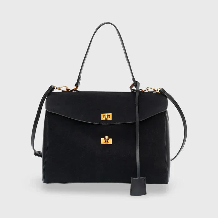 Luxury Suede Shoulder Bag with Vegan Leather Details