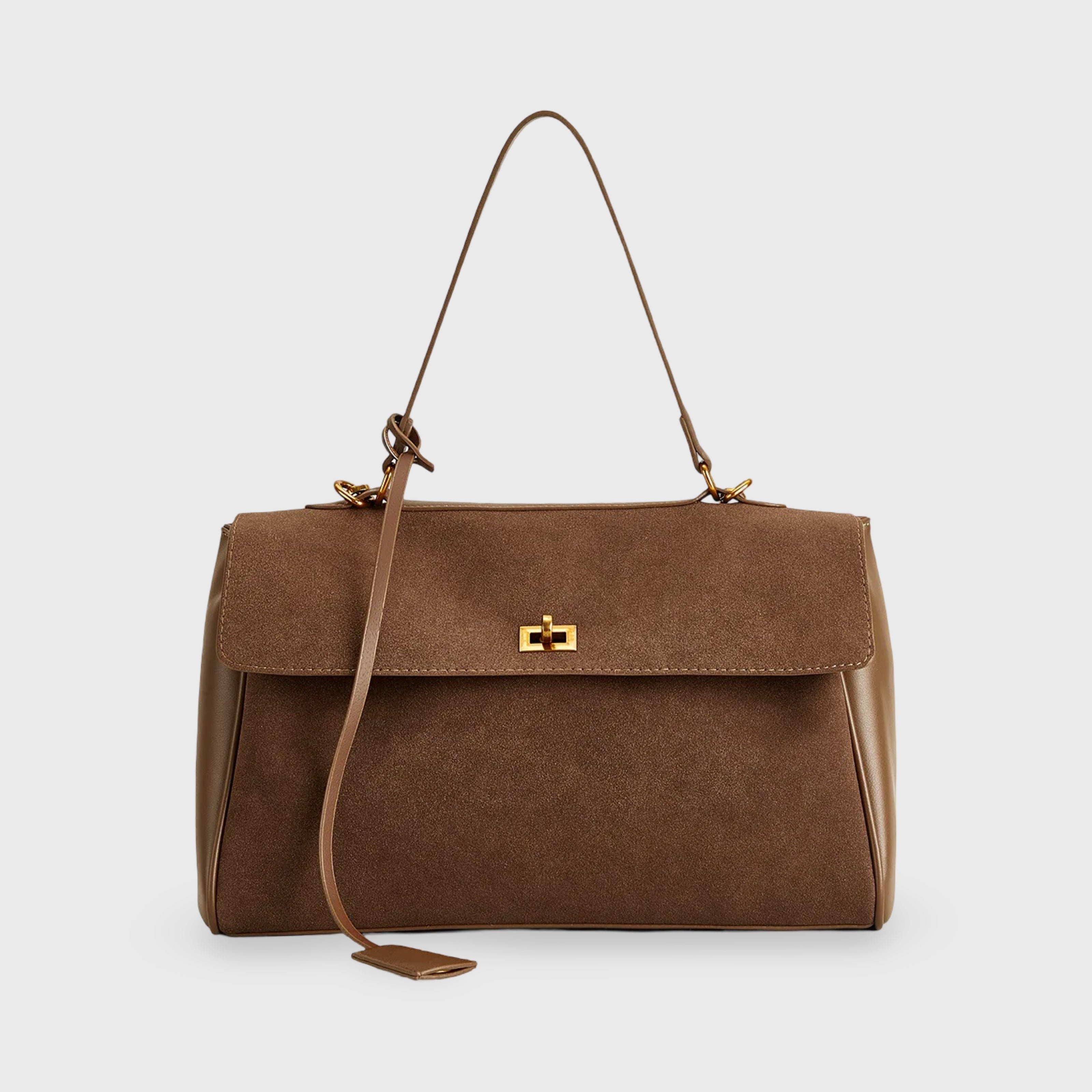 Luxury Suede Shoulder Bag with Vegan Leather Details